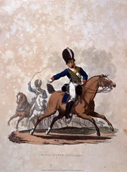 Royal Horse Artillery, „A Brit Birodalom hadseregének jelmezei, az utolsó szabályok szerint 1812”, metszett J. C. Stadler, kiadó: Colnaghi und Co. 1812-15 (színes akvatinta)